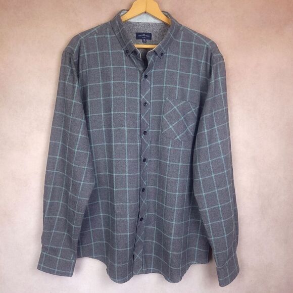 Rue Saint-Patrick Plaid Flannel Long Sleeve Button Down Shirt Gray Blue Size XXL - Picture 1 of 6